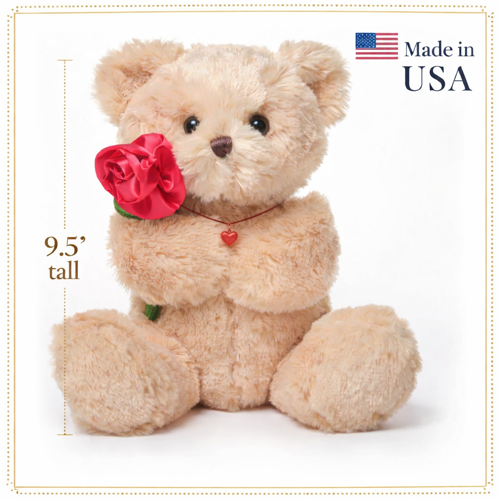 Valentine Bear with Rose and Small Heart