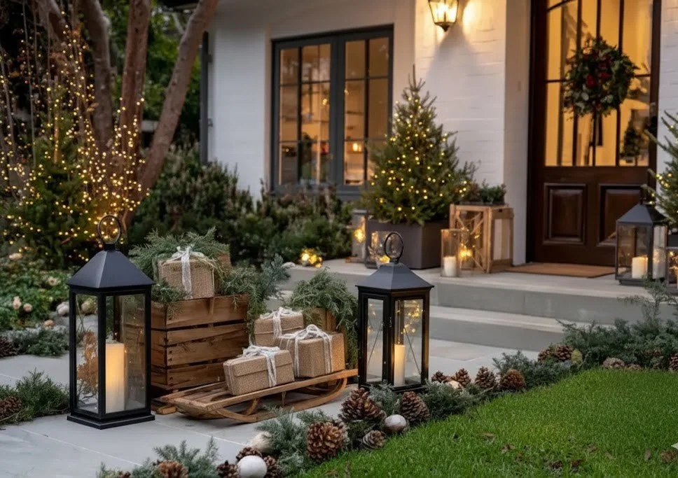 Christmas Porch with Sleds
