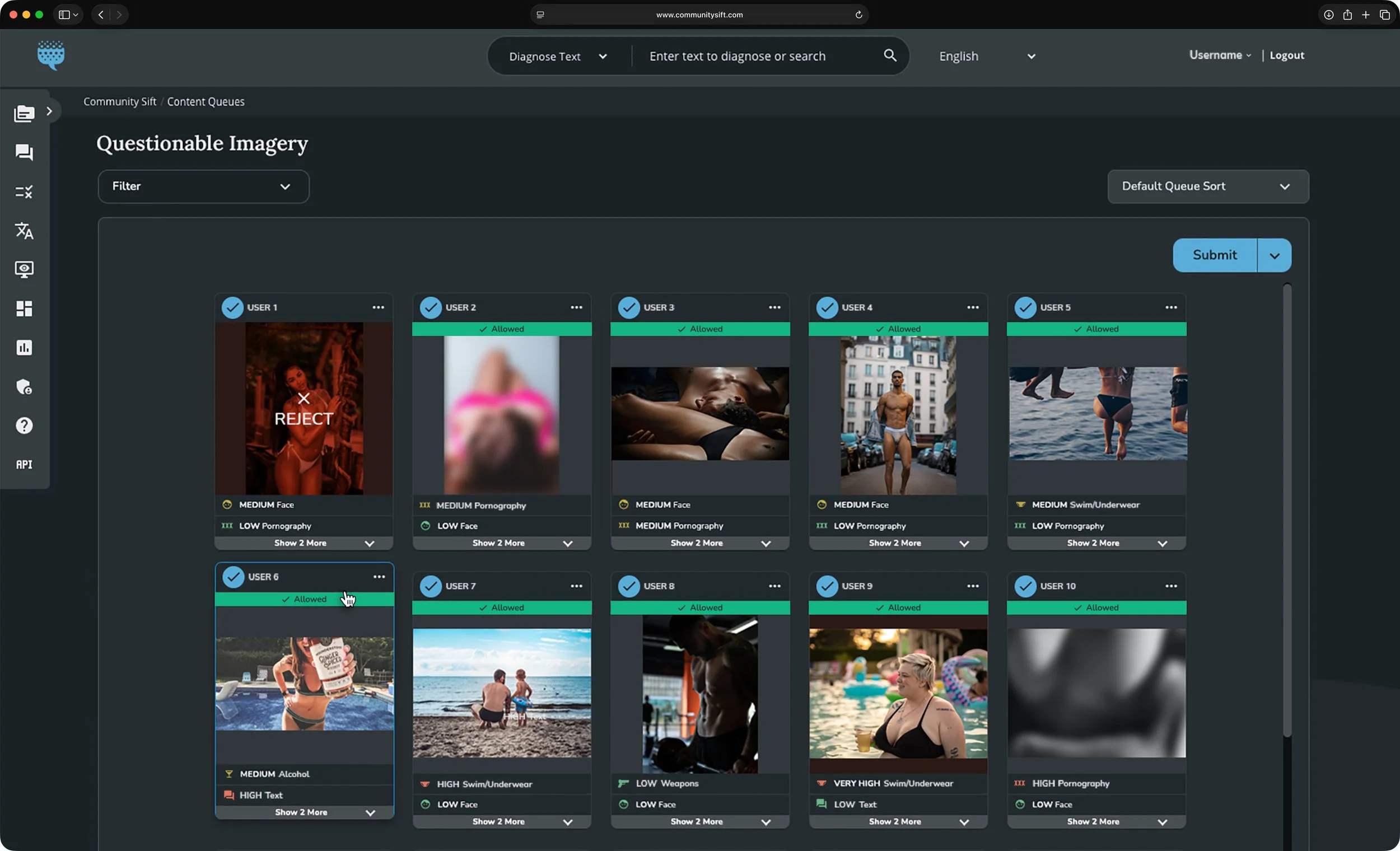 NGM Image Moderation in Dark Theme.