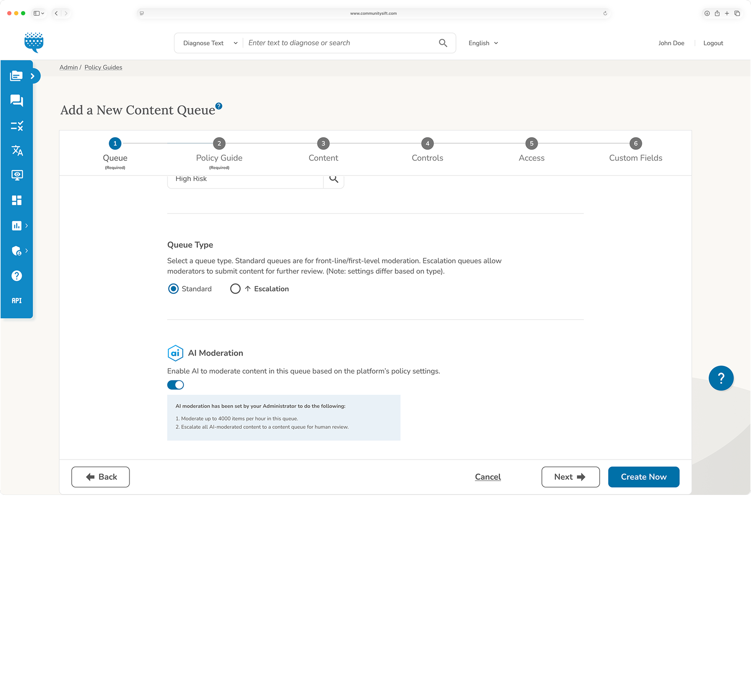 New Content Queue Setup Wizard.
