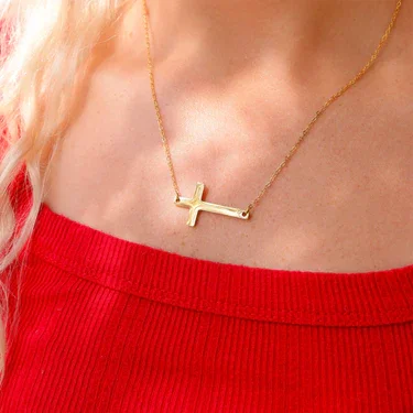 18K Gold PVD Stainless Steel Horizontal Cross Necklace