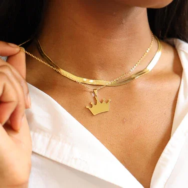 18K Gold PVD Stainless Steel Crown Necklace