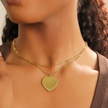 18K Gold PVD Stainless Steel Scalloped Edge Heart Pendant