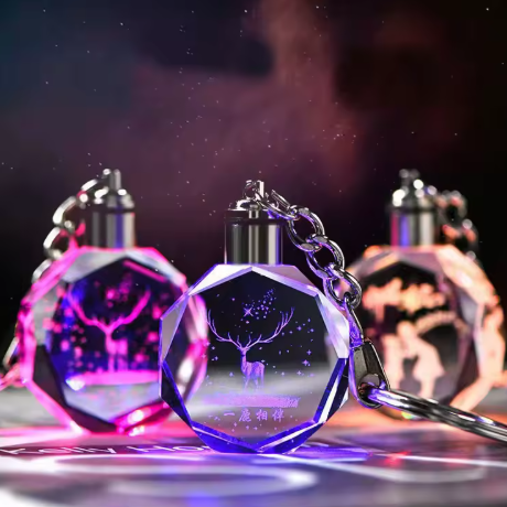K9 Crystal Round Lighted Key Chain 3D Photo and Engraving 1.18