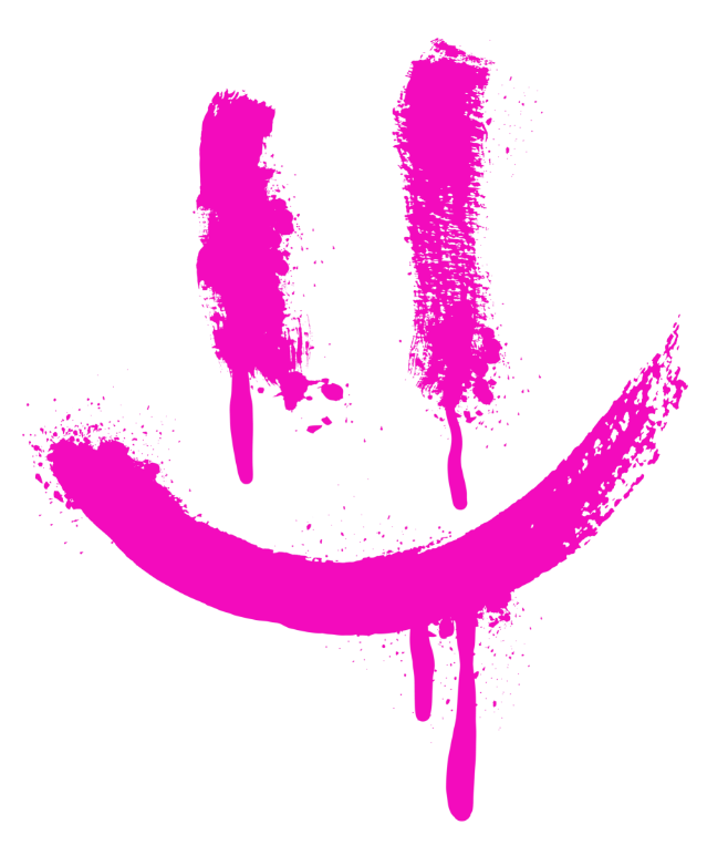 Pink graffiti-style smiley face