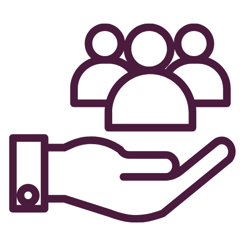 Hand supporting three people representing service delivery