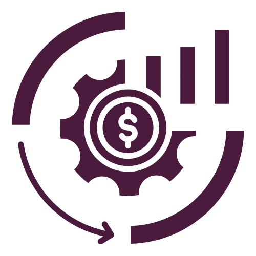 Gear with dollar sign at center and circular growth arrows