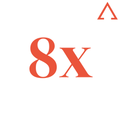 8x with upward arrow