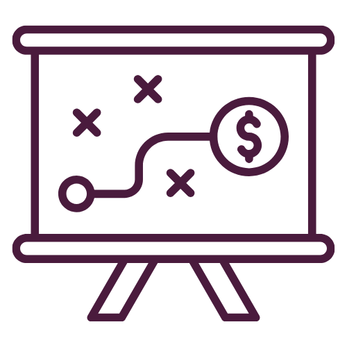 Presentation board with strategy pathway and dollar sign goal