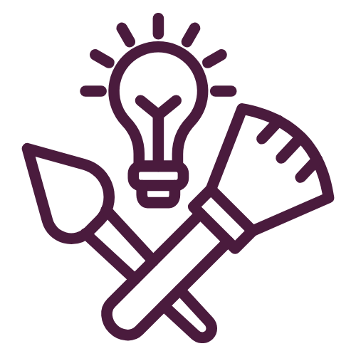 Lightbulb crossed with paintbrush and ruler showing creative planning