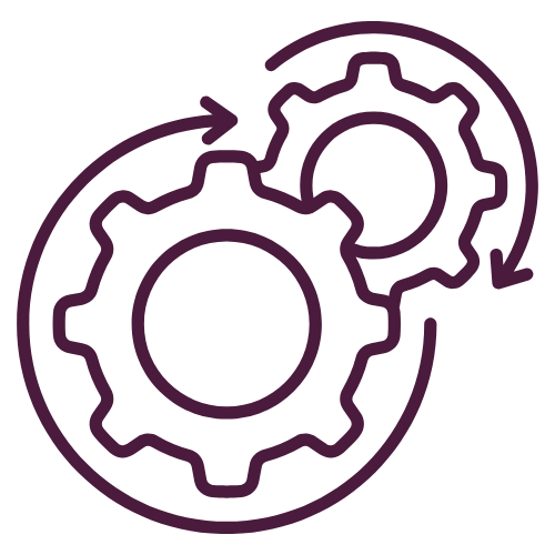 Two interlocking gears with circular process arrows