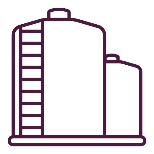 Two separate grain silos standing disconnected
