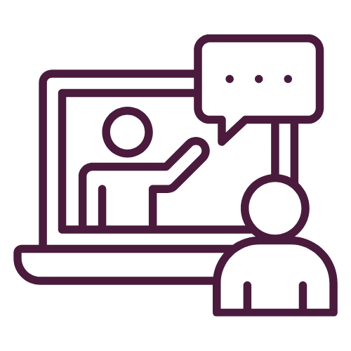 Laptop showing remote conversation between two people