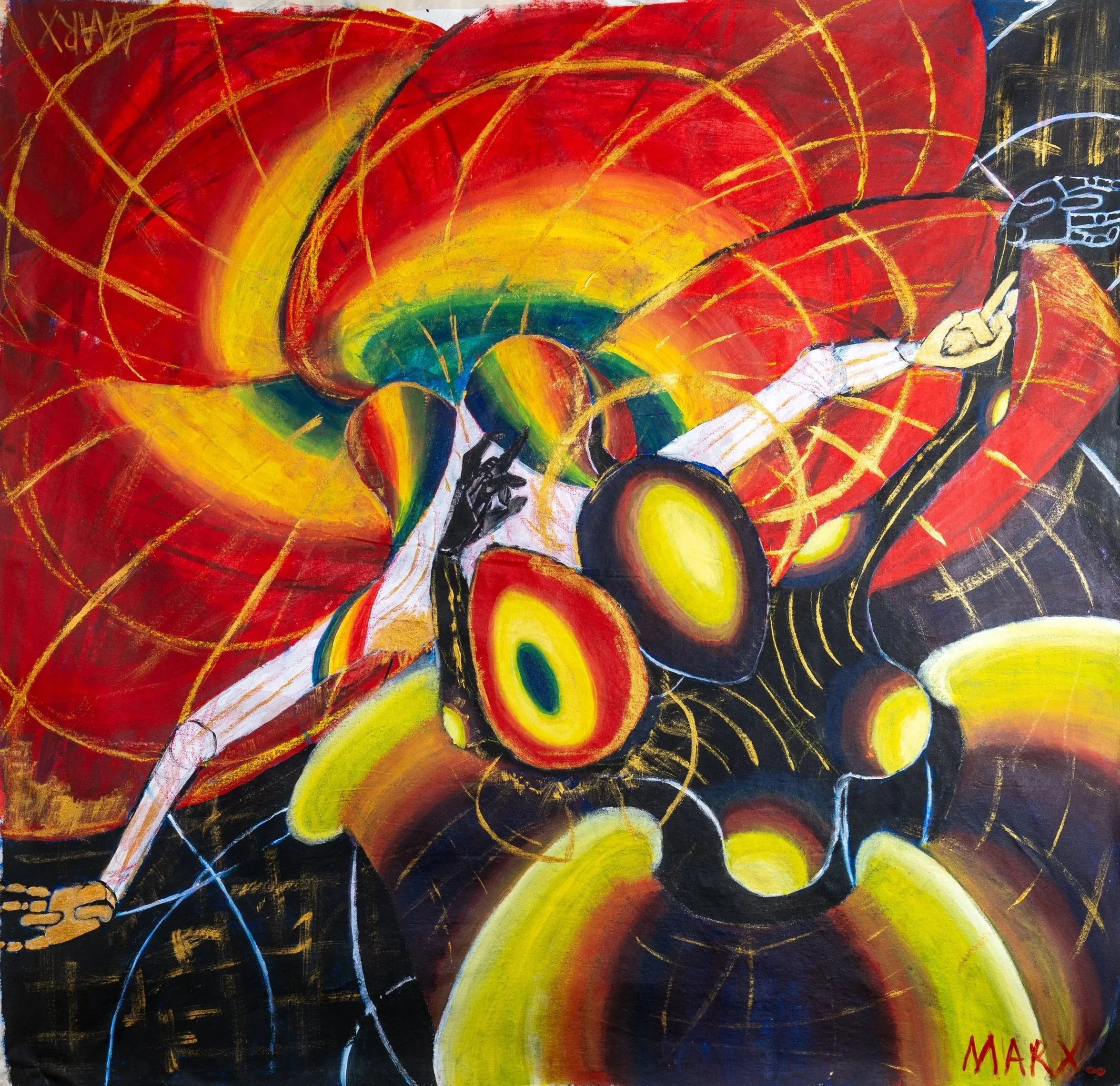 "Dancers" 
Brandon Marx c. 2026
5ft x 5ft Acrylic & Oil on Canvas
