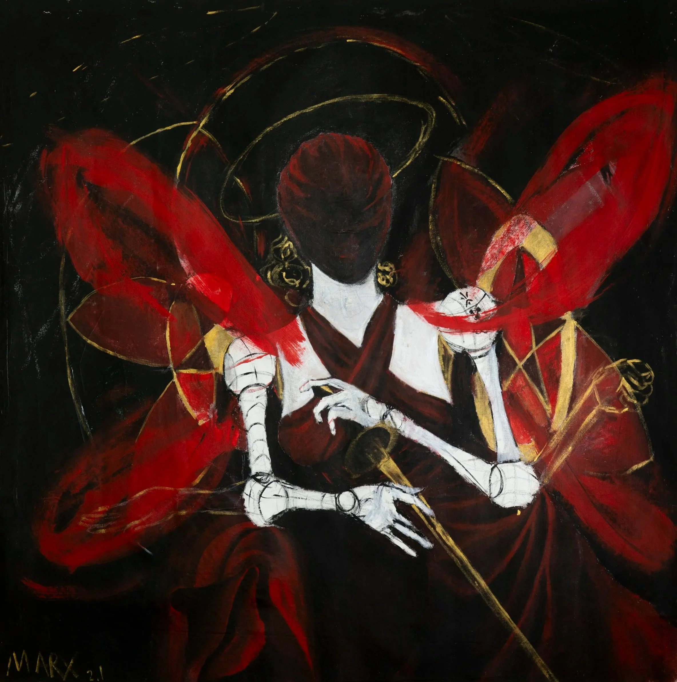 "St. Catherine" 
Brandon Marx c. 2026
5ft x 5ft Acrylic & Oil on Canvas