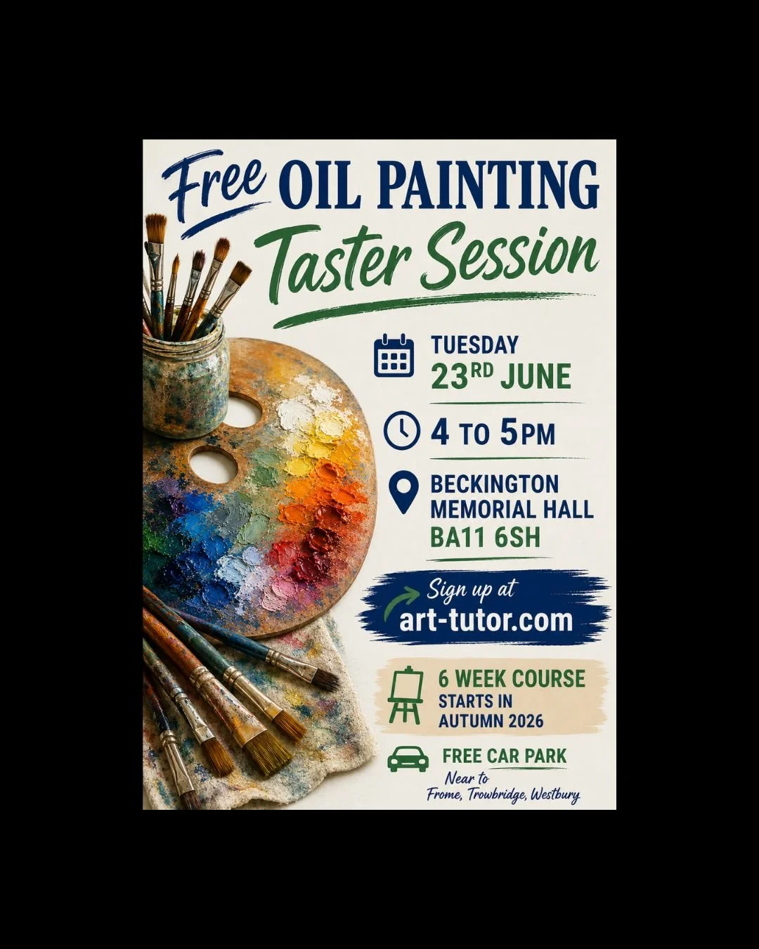 Free Oil painting taster - Beckington memorial hall, 23rd June 3.30 to 4.30pm