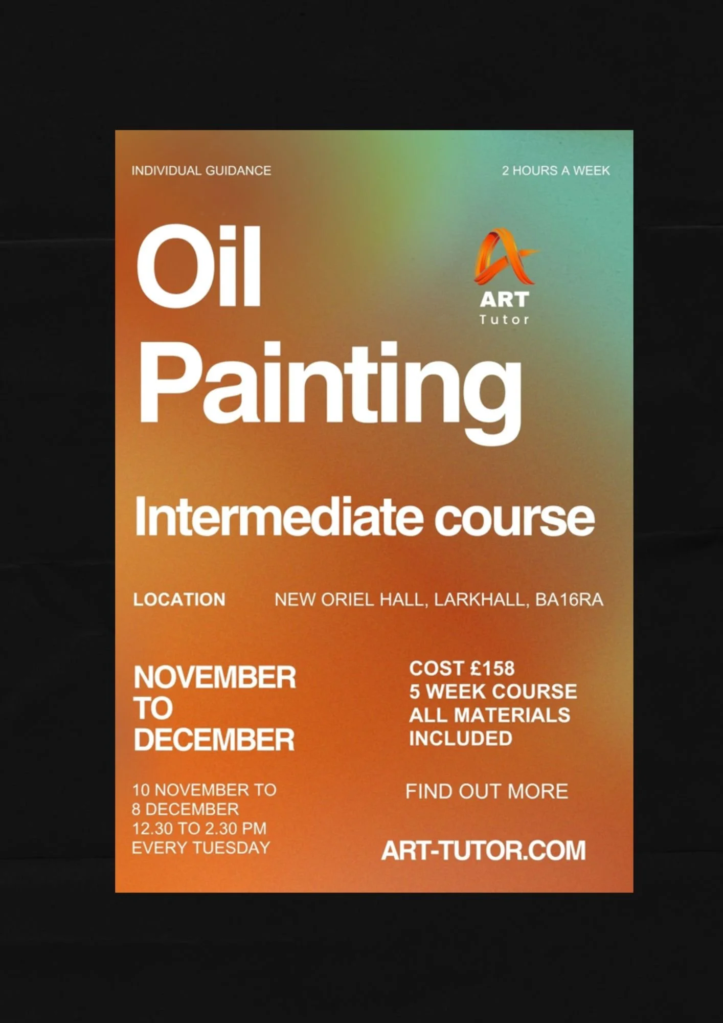 Intermediate course 5 weeks Oriel Hall 10 Nov to 8 Dec