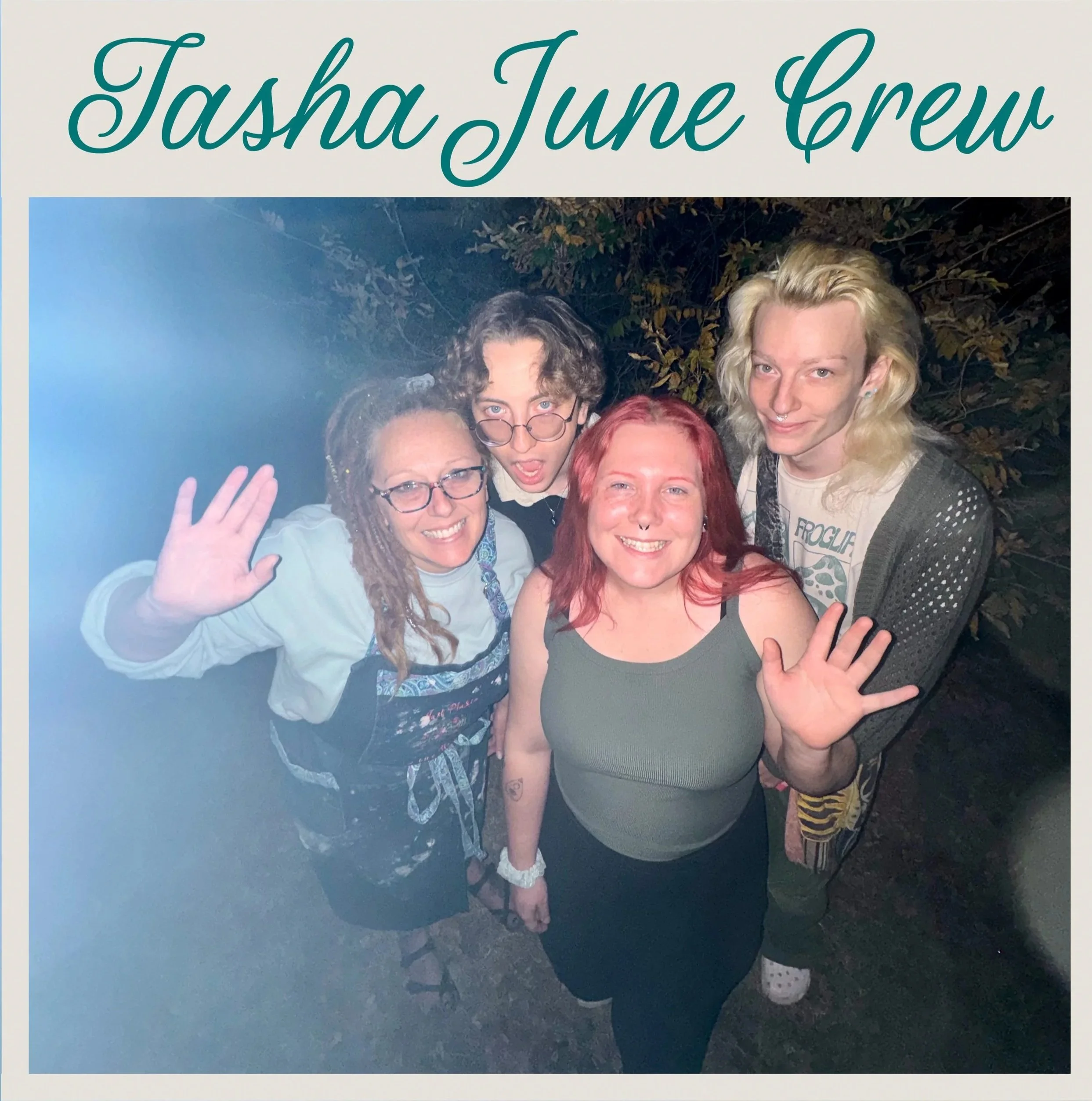 Tasha, Kenidy, Vanna K. and Maeve waving hi to the camera.