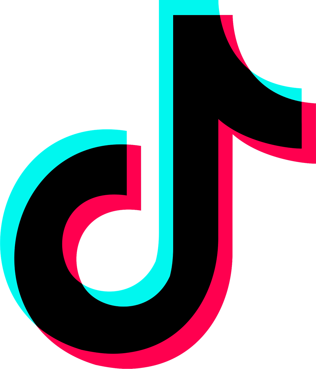 TikTok logo with cyan and pink colors on a black background