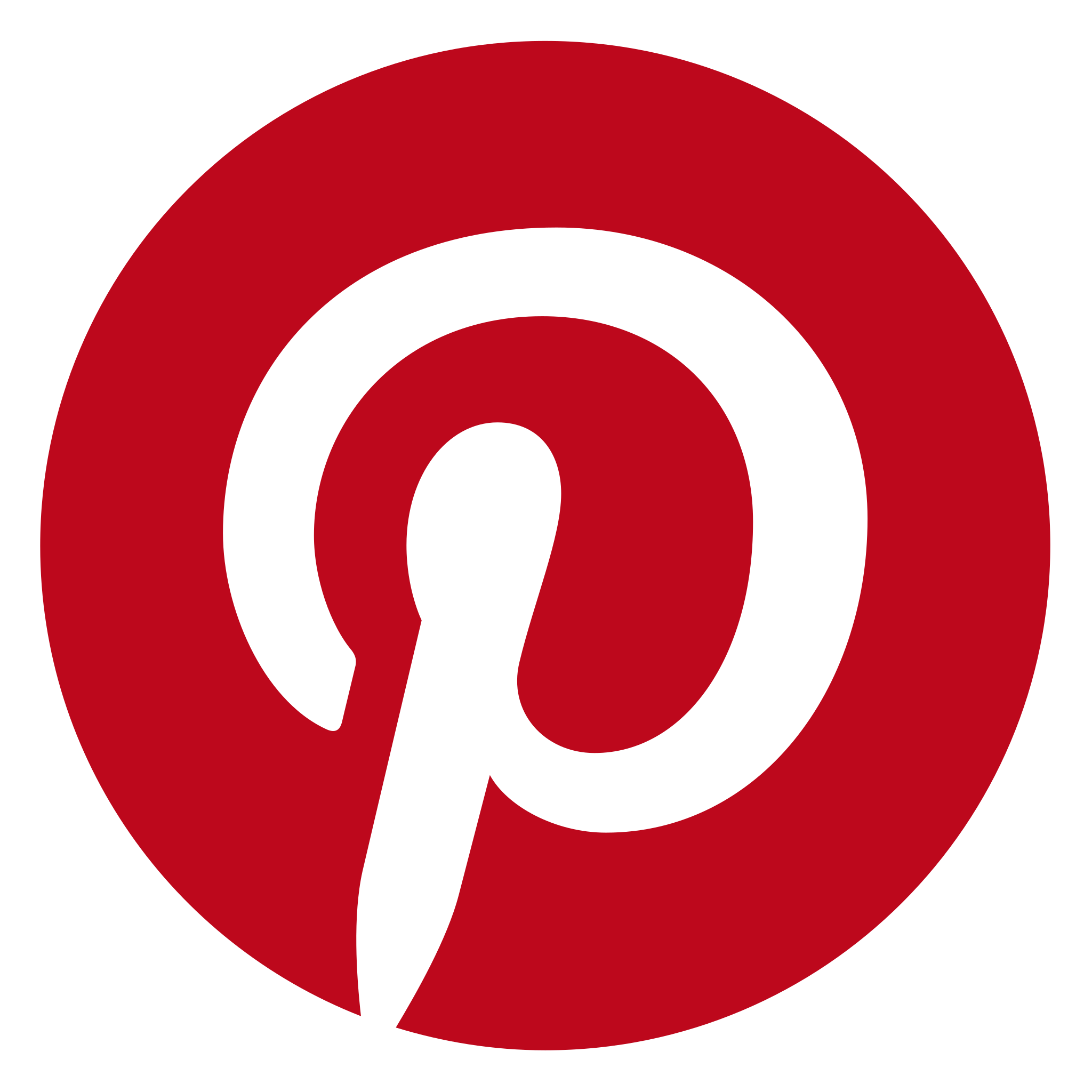 Red and black Pinterest logo with a stylized letter P.
