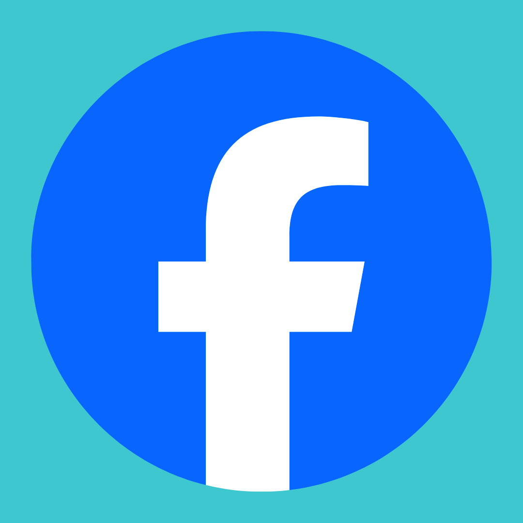 Facebook logo with a white lowercase 'f' on a blue circular background, set against a light blue background.