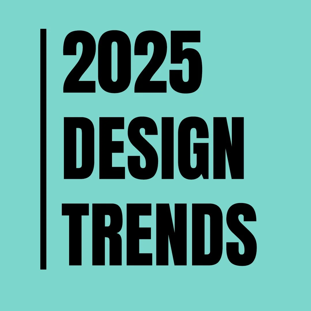 Text reading '2025 Design Trends' on a light blue background.