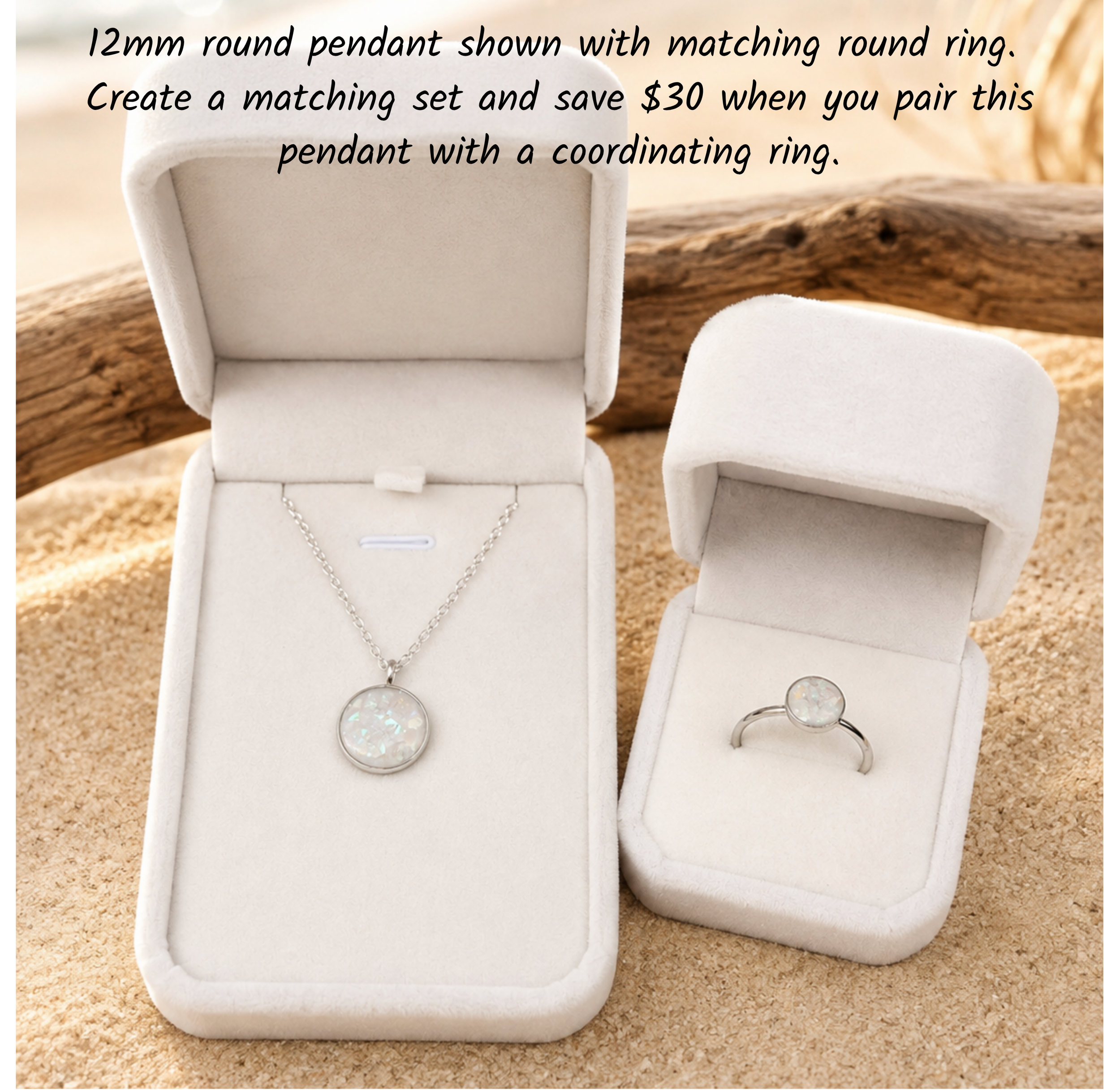 12mm round pendant and ring matching set cremation ashes jewellery grief loss.png
