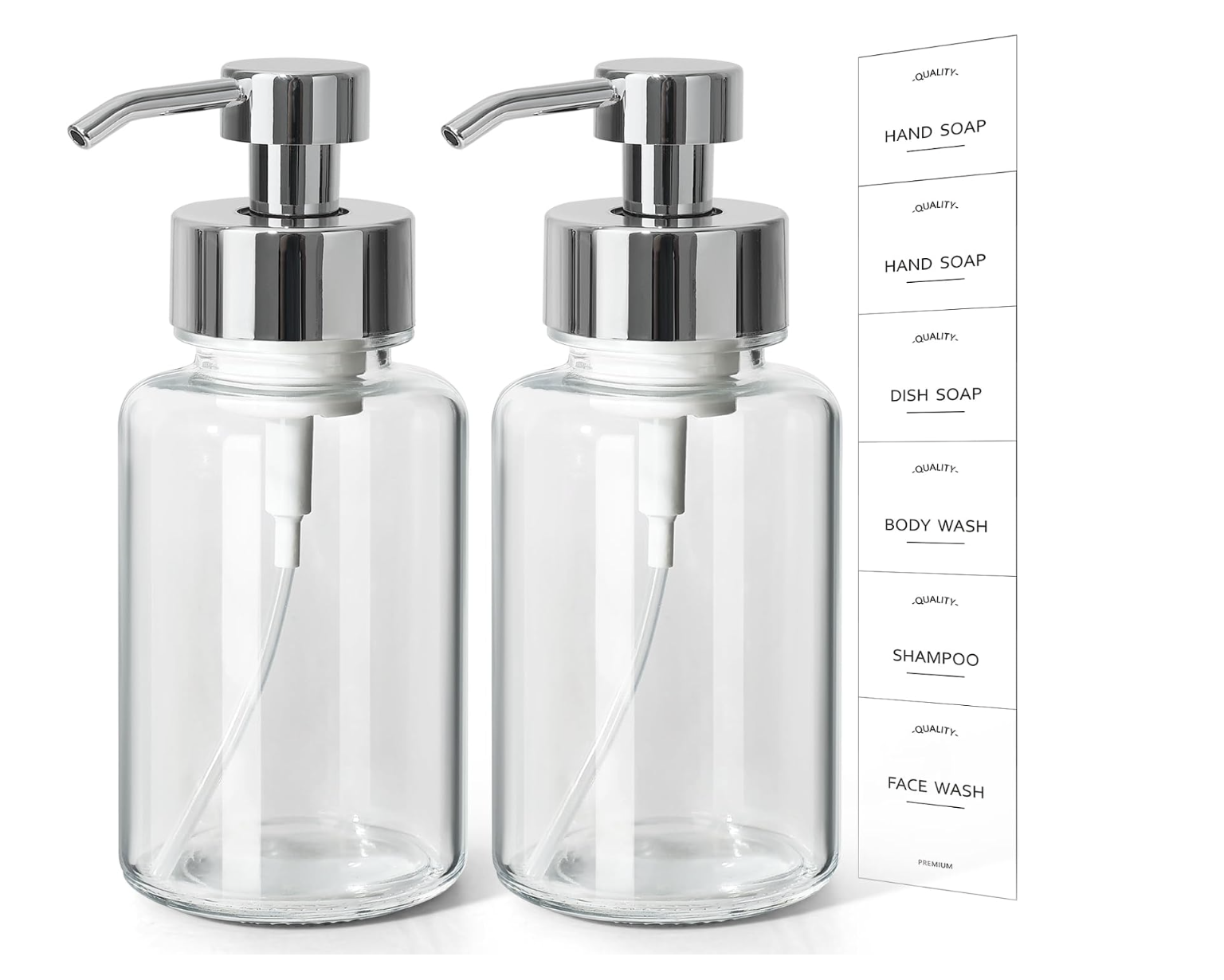 Clear Refillable Liquid Dispenser Bottle with Waterproof Labels (2 Pack)