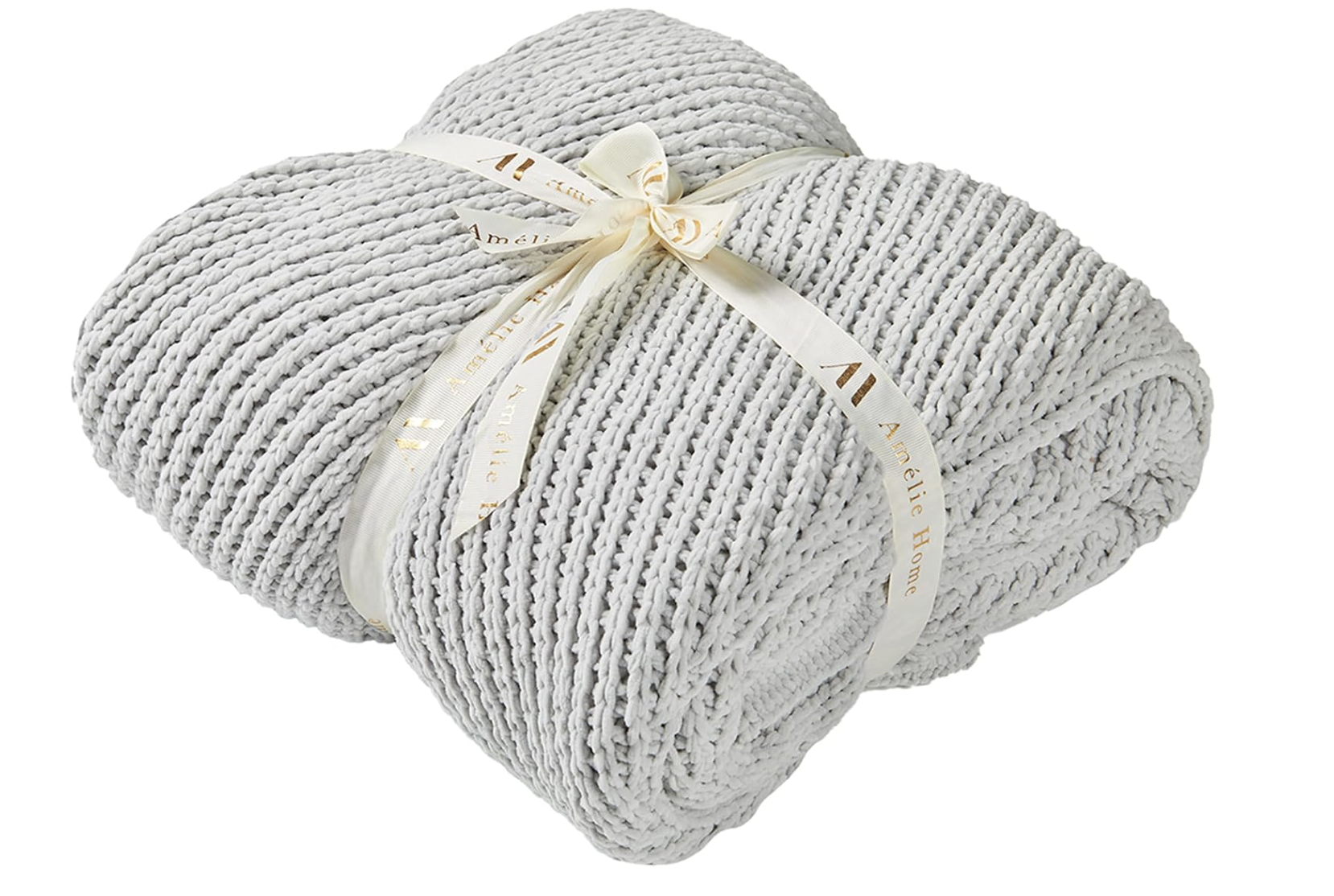 Amélie Home Chenille Knit Throw Blanket for Couch, Light Gray, 50"x60"