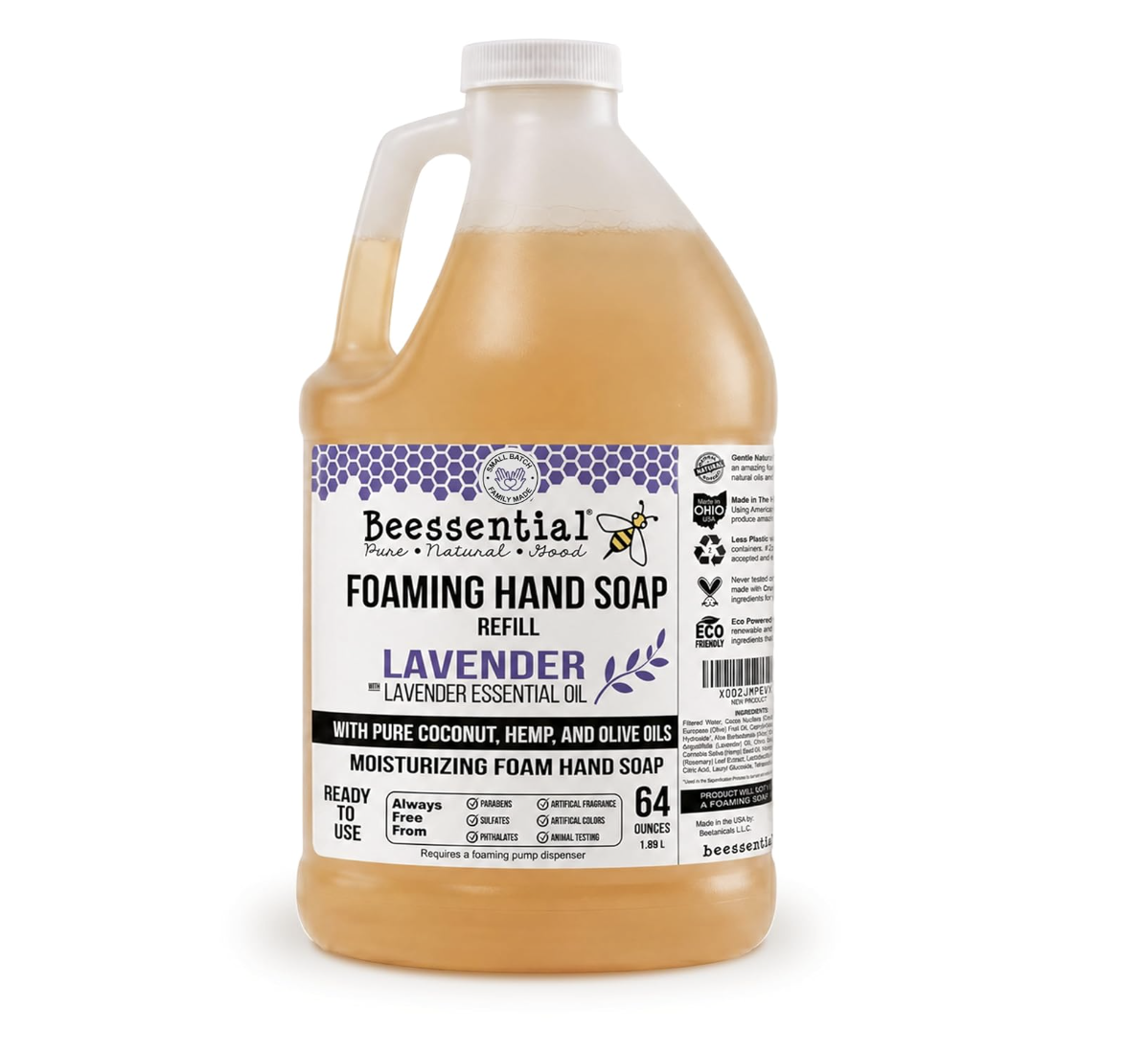 Beessential All Natural Bulk Foaming Hand Soap Refill, 64 oz Lavender