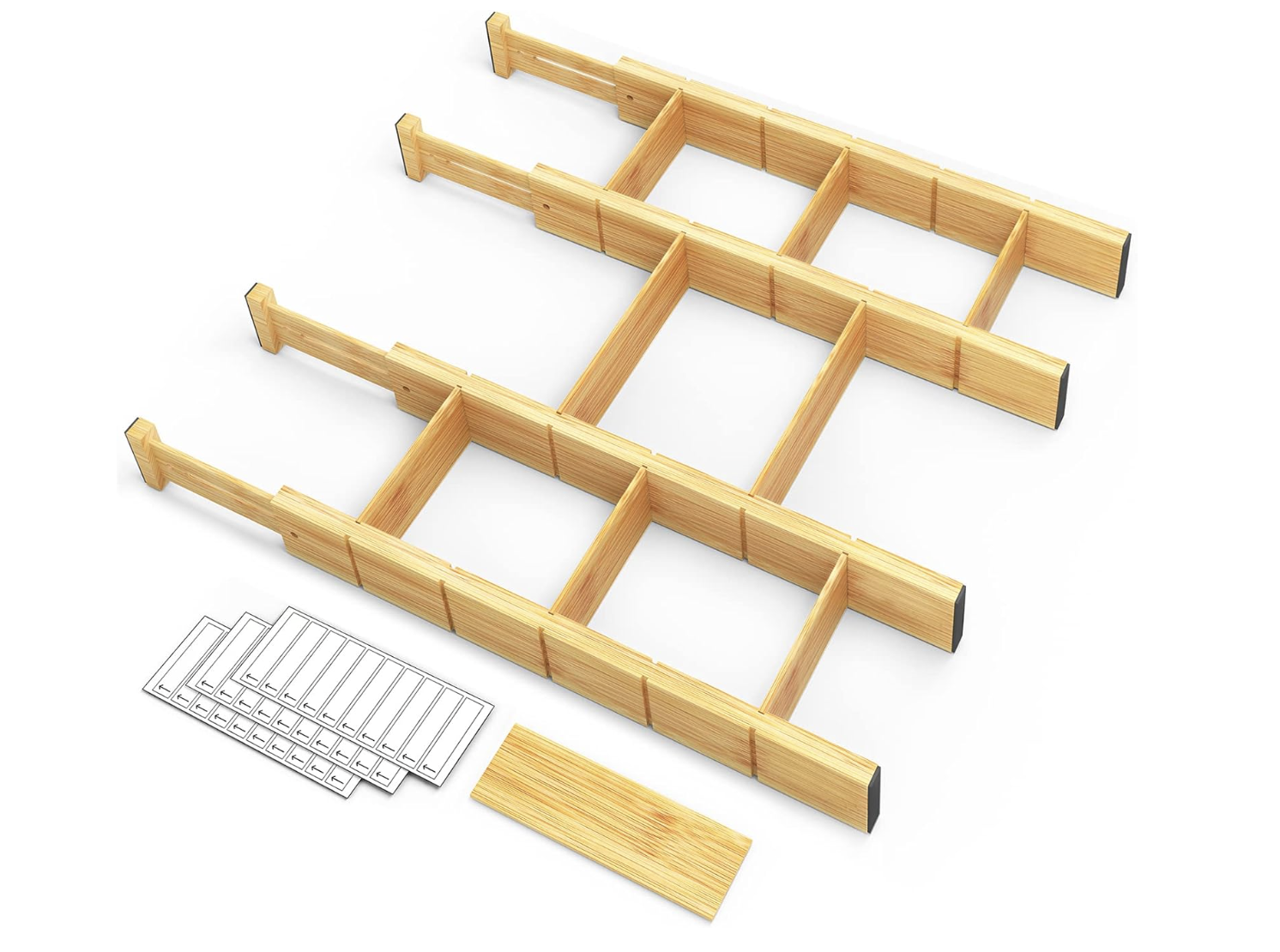 SpaceAid Bamboo Drawer Dividers with Inserts and Labels