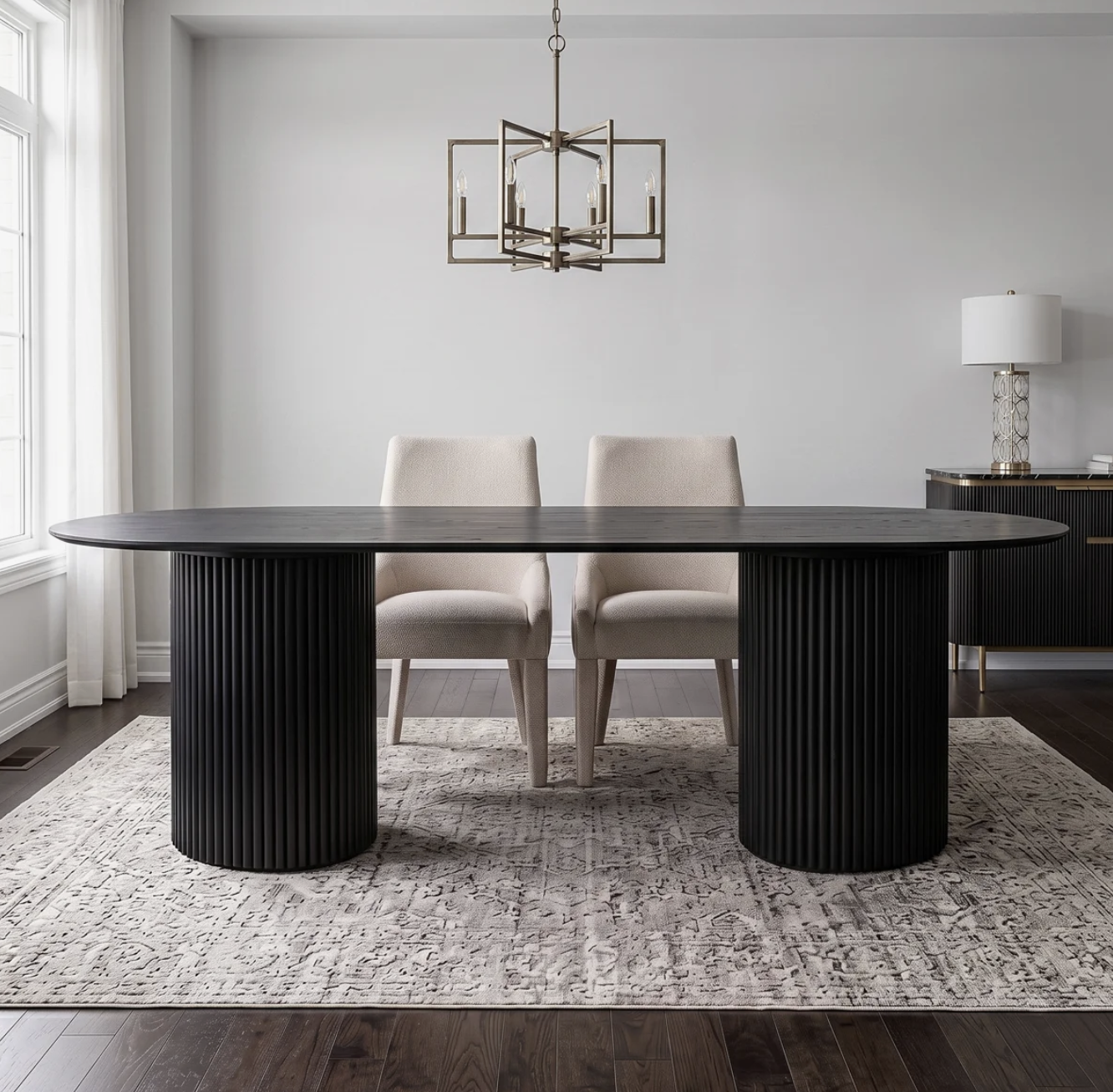 86" Wood Oval Pedestal Base Dining Table Kitchen Table for 10