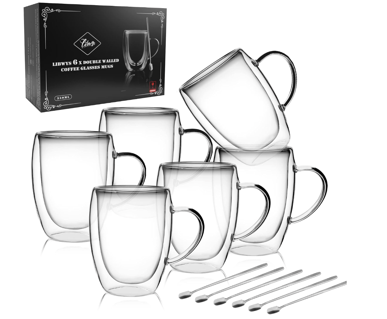 LIBWYS 6 Pack Double Walled Coffee Cups Glasses