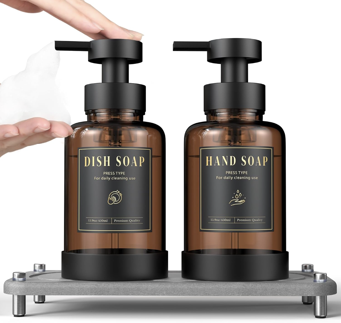 Luxspire 15oz Glass Foaming Soap Dispenser Set (2 Pack)