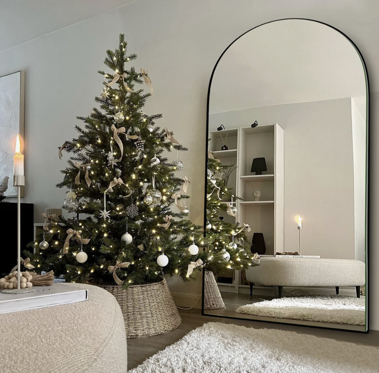 Leeron Oversized Arch Solid Wood Floor Mirror