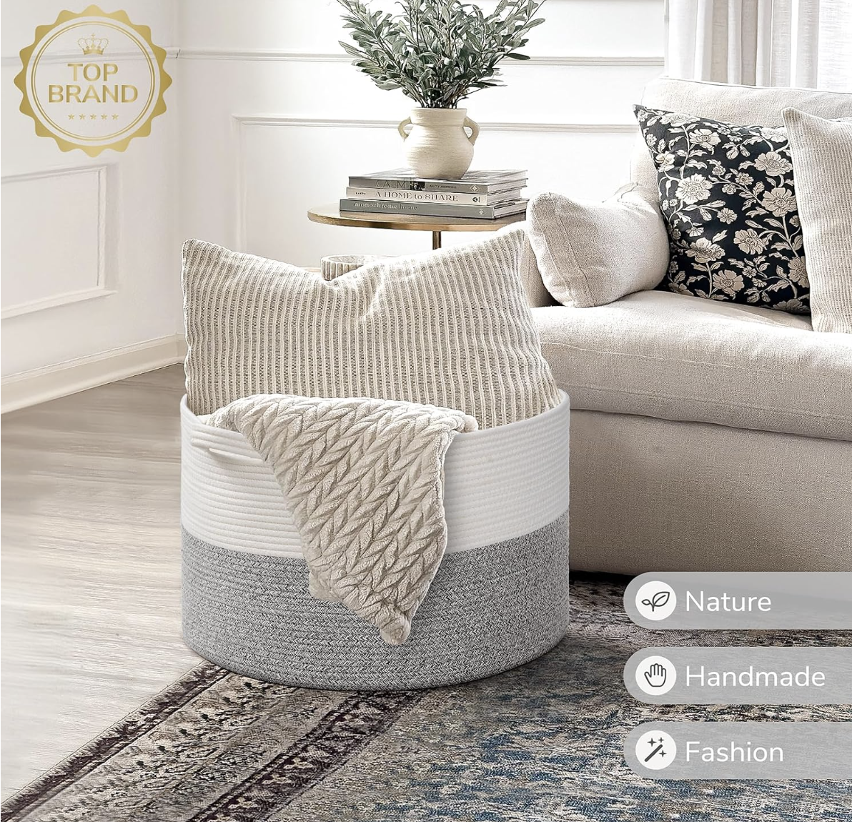 Large Woven Rope Blanket Basket