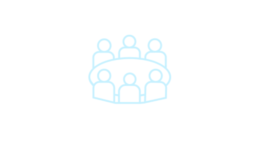 Icon of seven people seated around a discussion table.