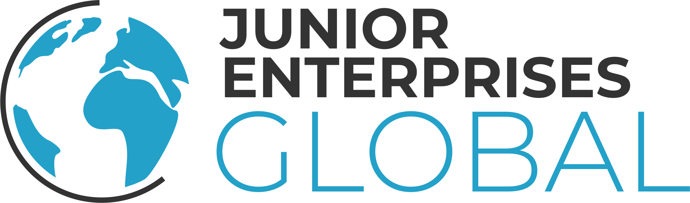 Logo of Junior Enterprises Global with a blue and black globe and text.