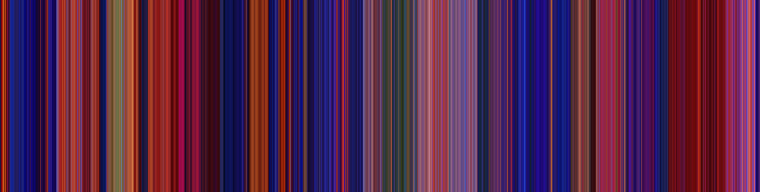 A colorful, abstract pattern of vertical lines in various shades of red, blue, orange, and purple.