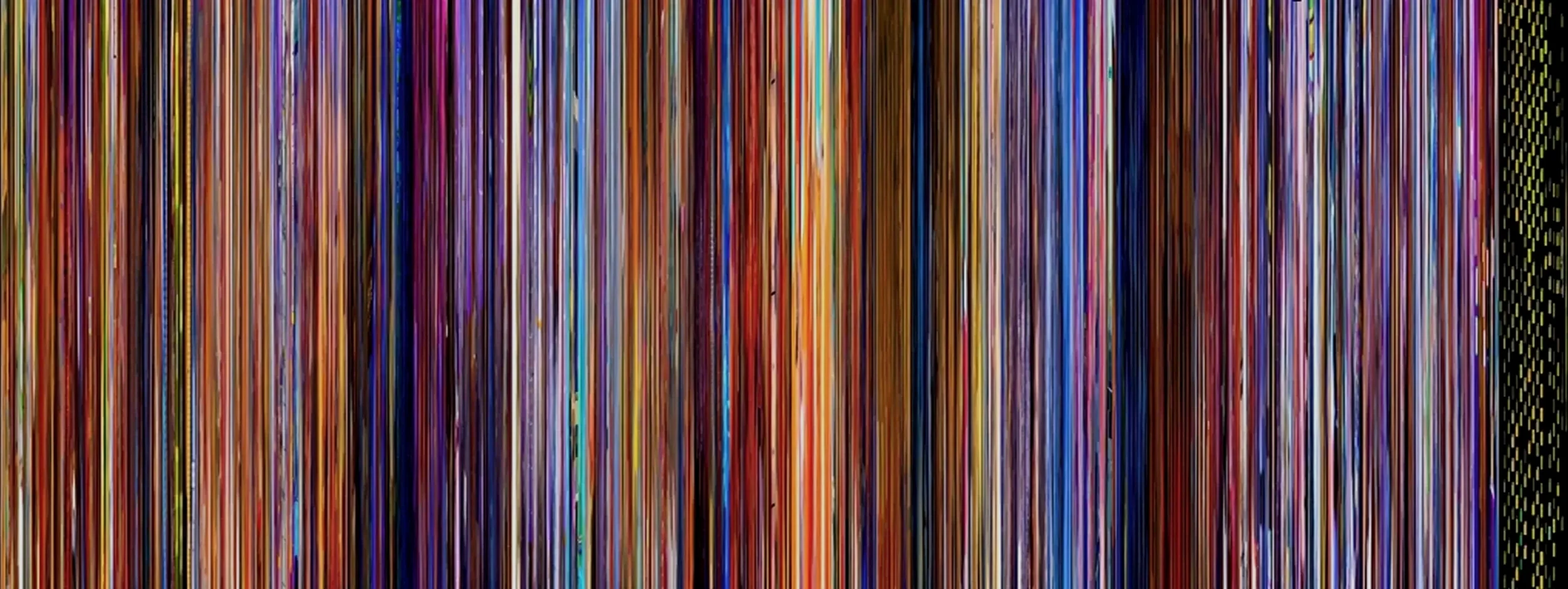 Vertical multicolored streaks resembling a barcode pattern.