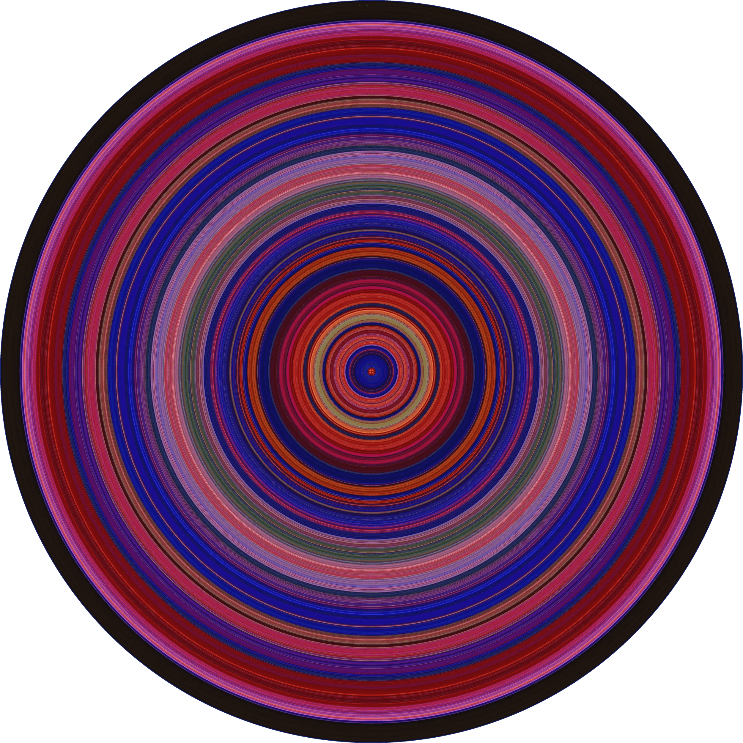 A circular pattern of concentric colorful rings with a vibrant, multicolored, optical illusion effect.