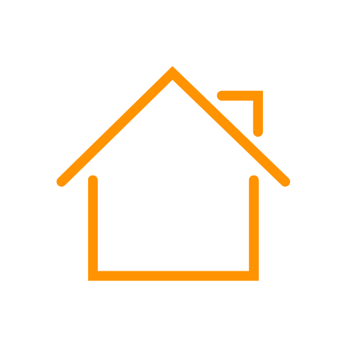 Outline of a house with a chimney, drawn with orange lines on a black background.