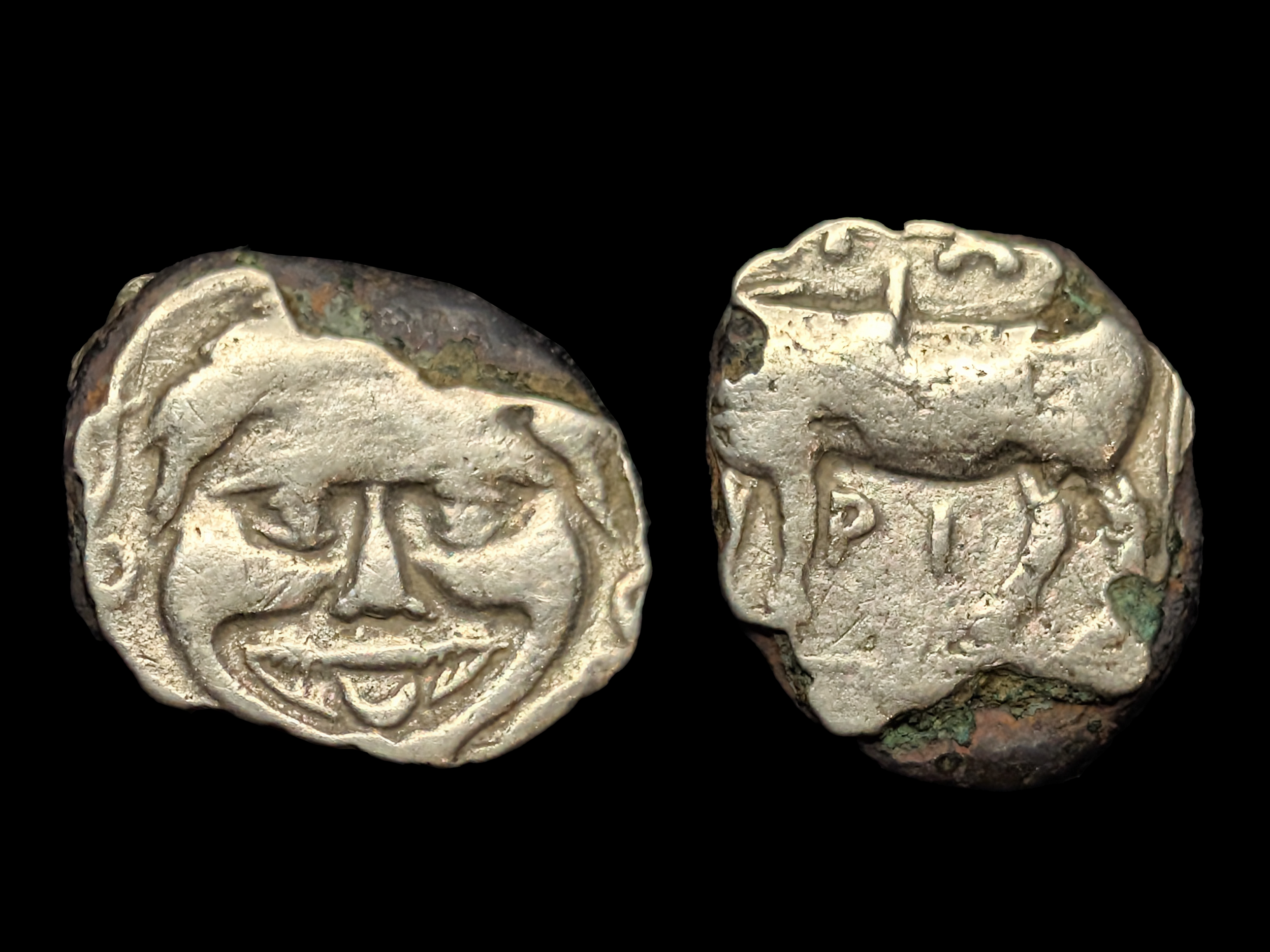 Ancient Greek Mysia Parion Fourrée Hemidrachm Bull / Gorgon 4th Century BC - F