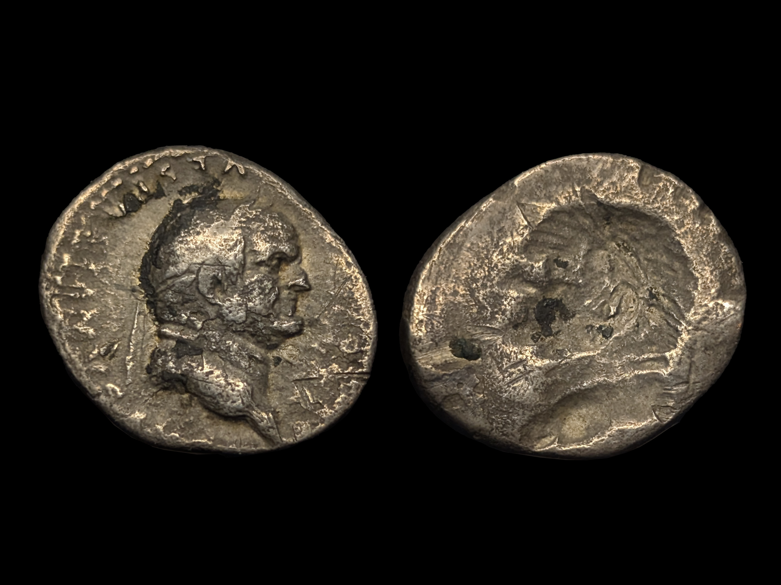Vespasian AR Brockage Denarius Rome 69-79 AD - nVF - Rare Nice Example