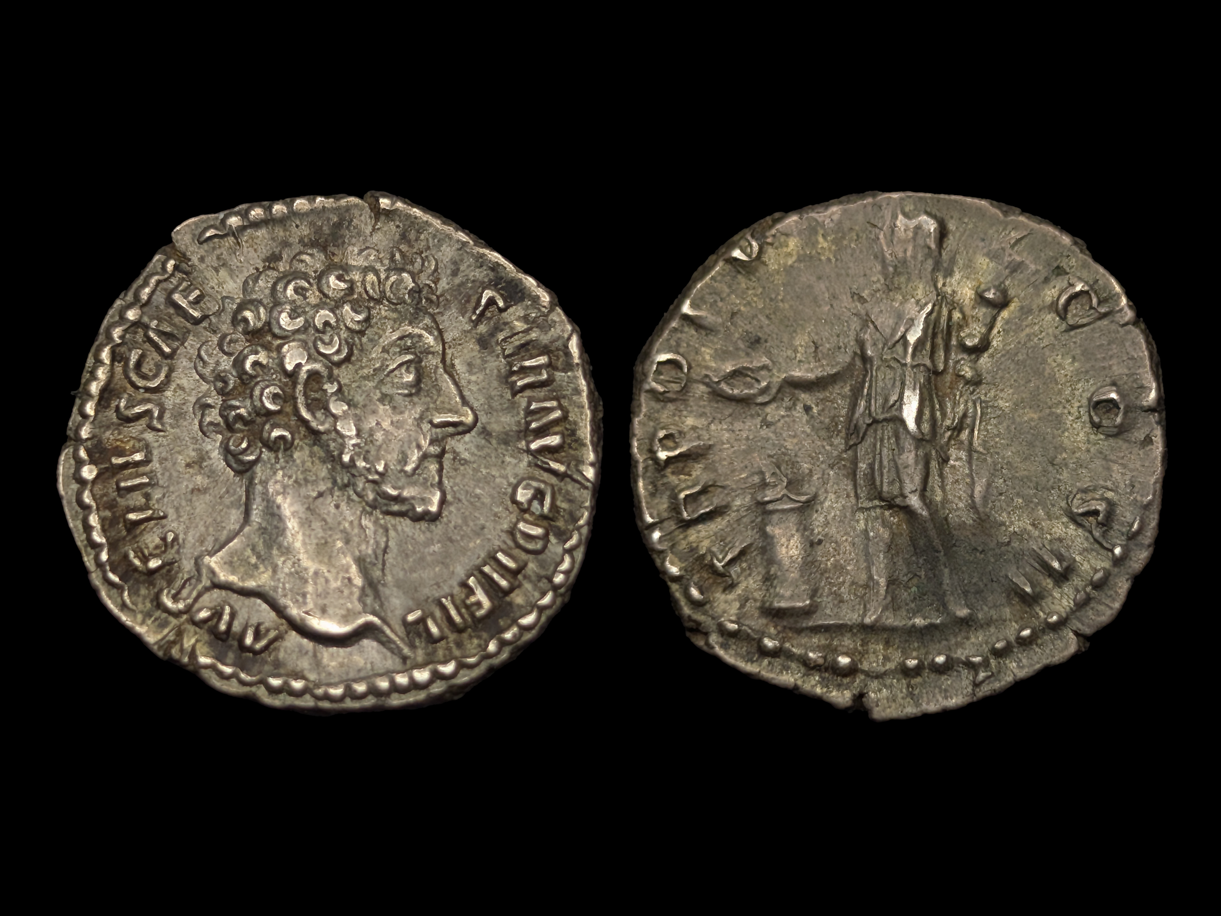 Marcus Aurelius AR Denarius Genius Left 152-3 AD - gVF - Great Tone