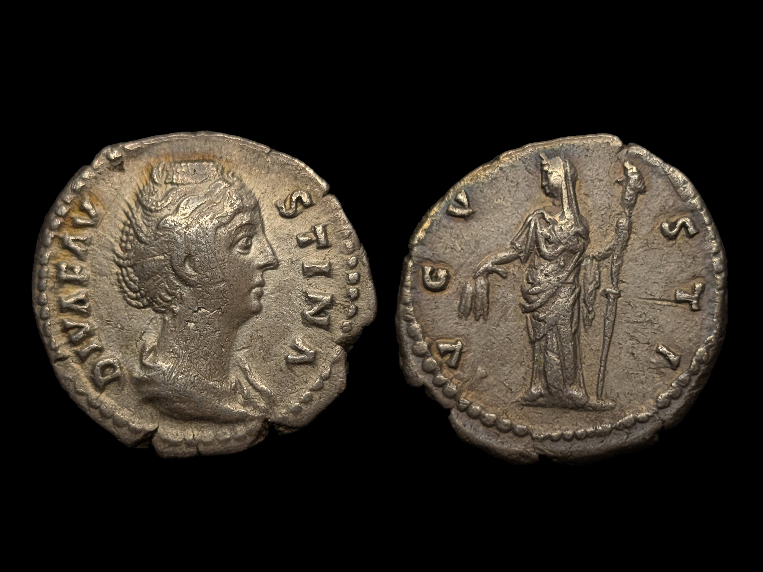 Diva Faustina I AR Denarius Ceres Standing Left 138-141 AD - VF