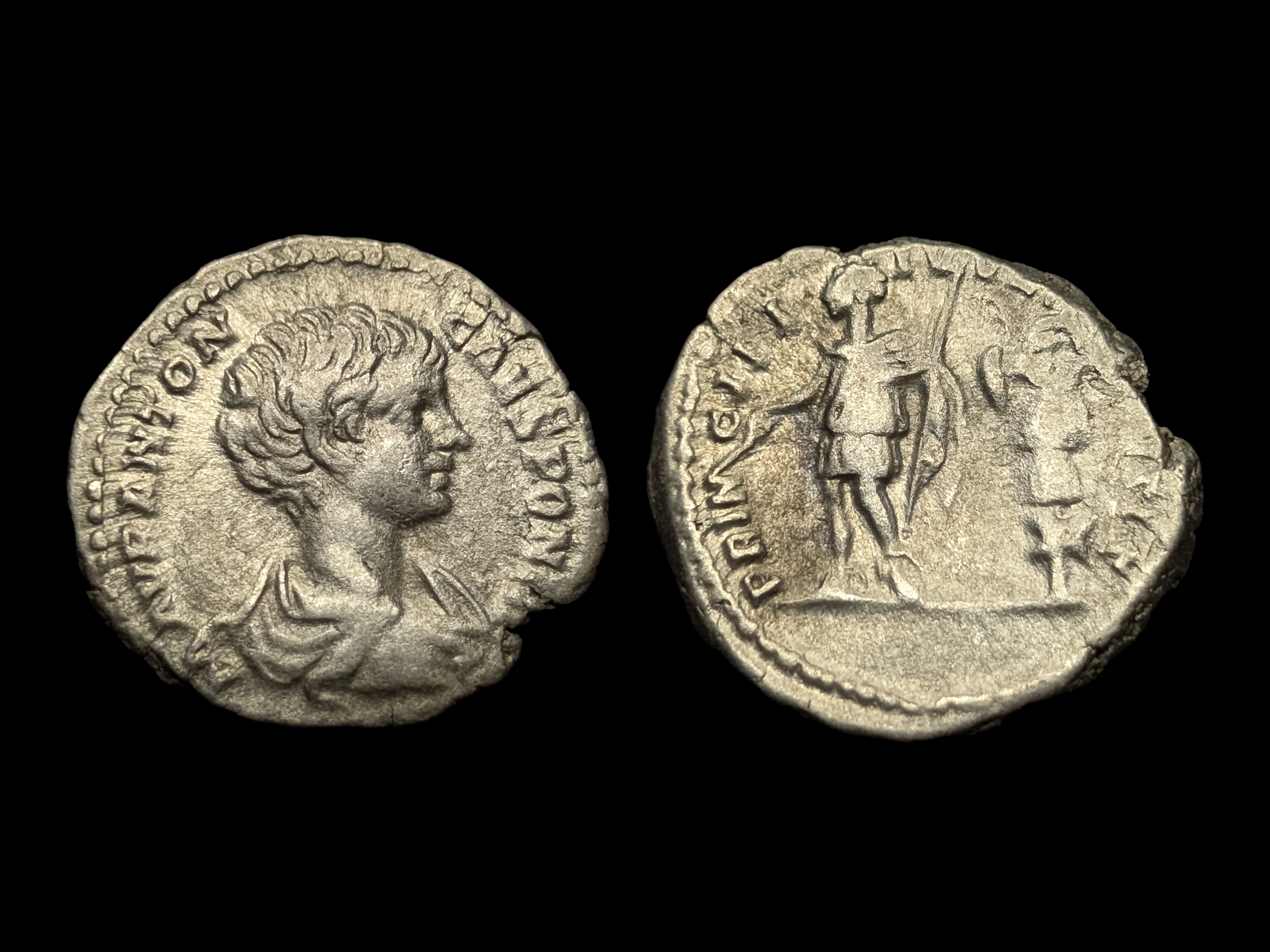 Caracalla AR Denarius PRINCIPI IVVENTVTIS 196-198 AD - VF