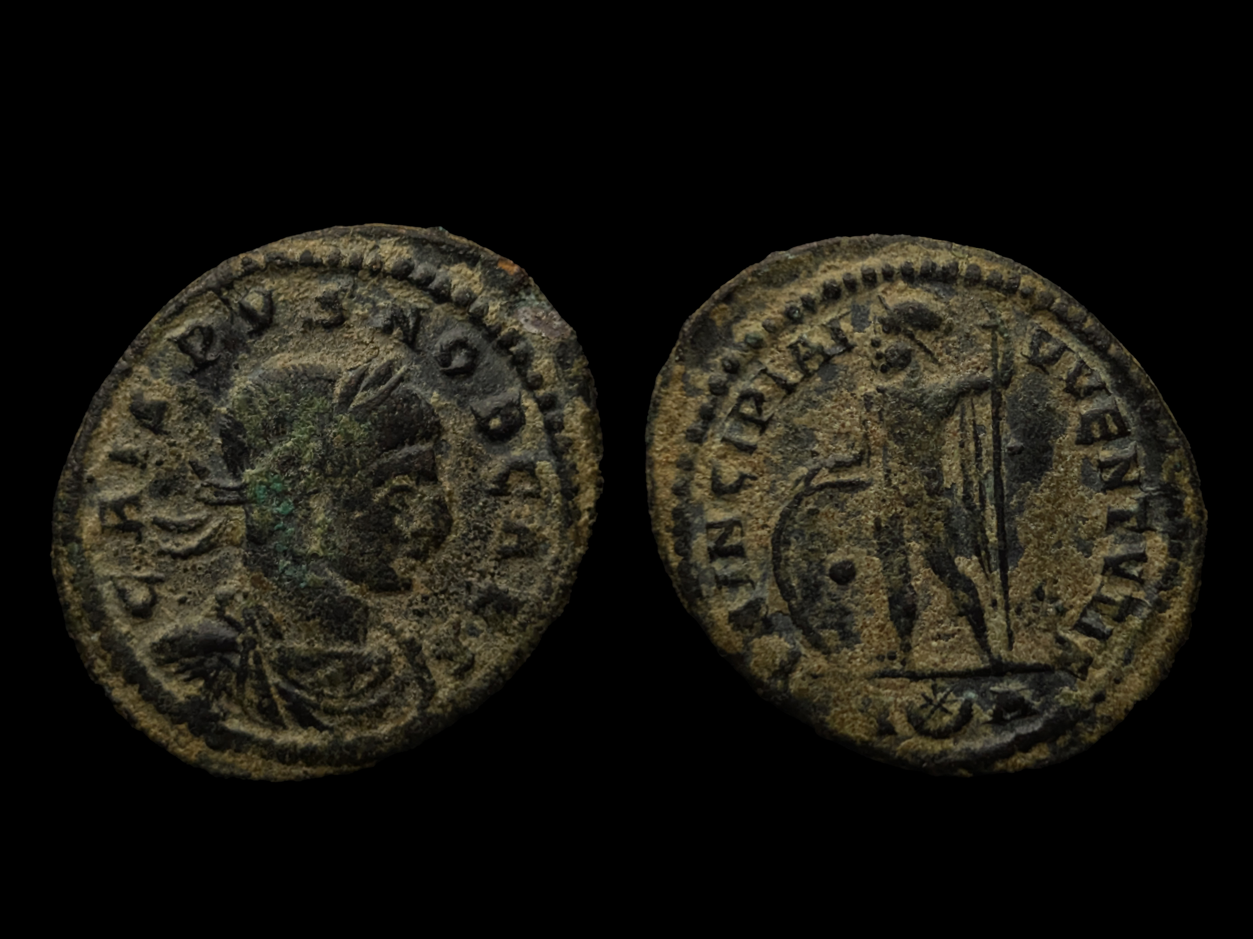 Crispus AE Follis Arles PRINCIPIA IVVENTVTIS mm.Q-star in crescent-A 318 AD - VF