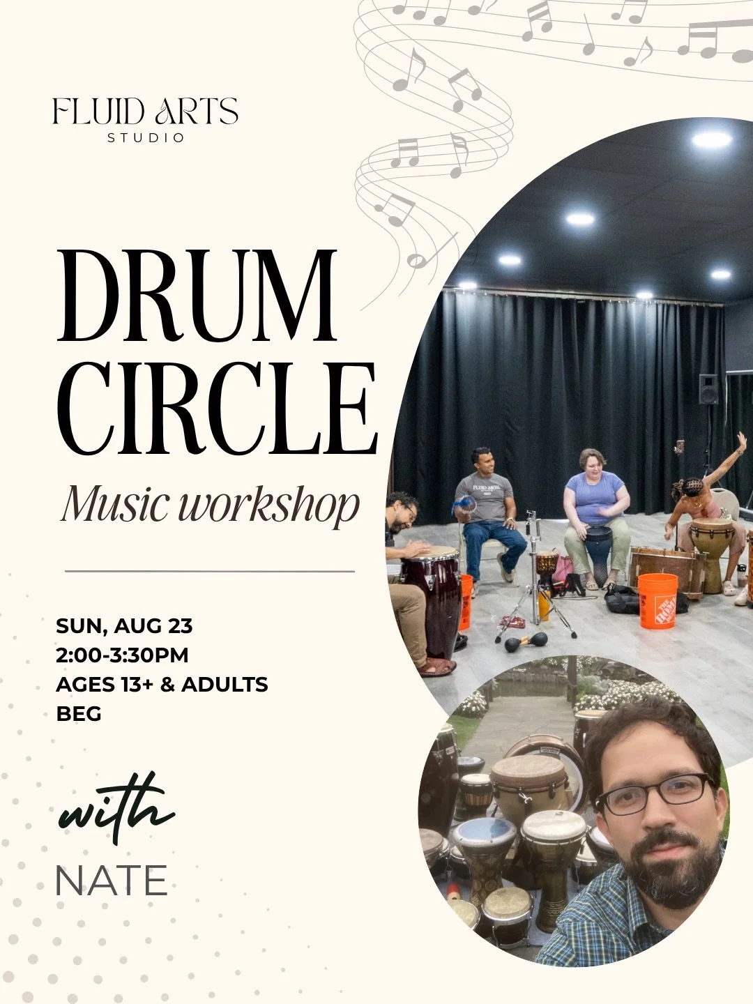 🥁 THIS SUNDAY 🥁
Drum Circle Music Workshop with Nate

Grab a drum, find your rhythm, and vibe out with us.

Aug 23 | 2:00&ndash;3:30pm
Ages 13+ &amp; Adults | Beginner-friendly, no experience needed

⬇️ Click here to sign up. Spots are limited!