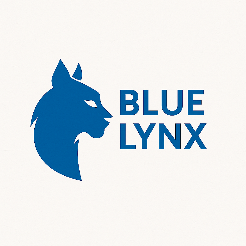 Blue lynx logo with a stylized blue lynx head and the words "BLUE LYNX" in blue text.